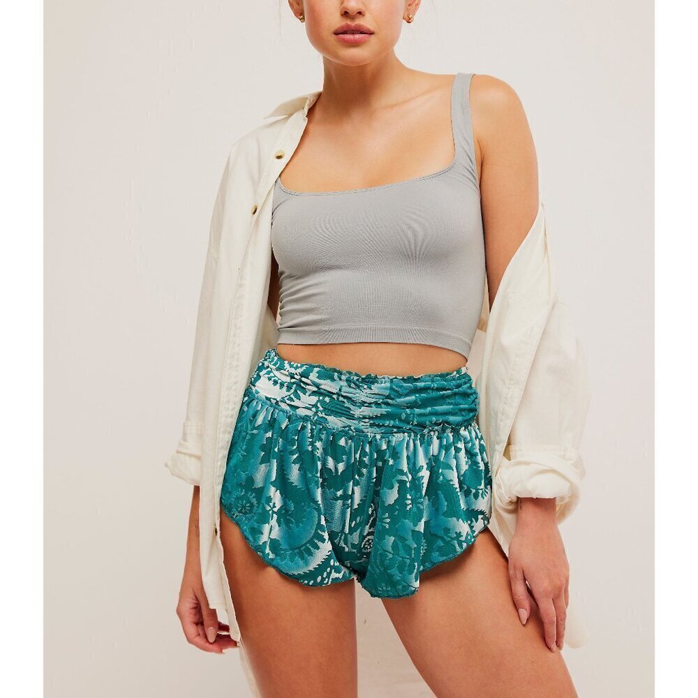 Free People Blue and Green Pajama Bottoms with Flouncy Hem NEW!